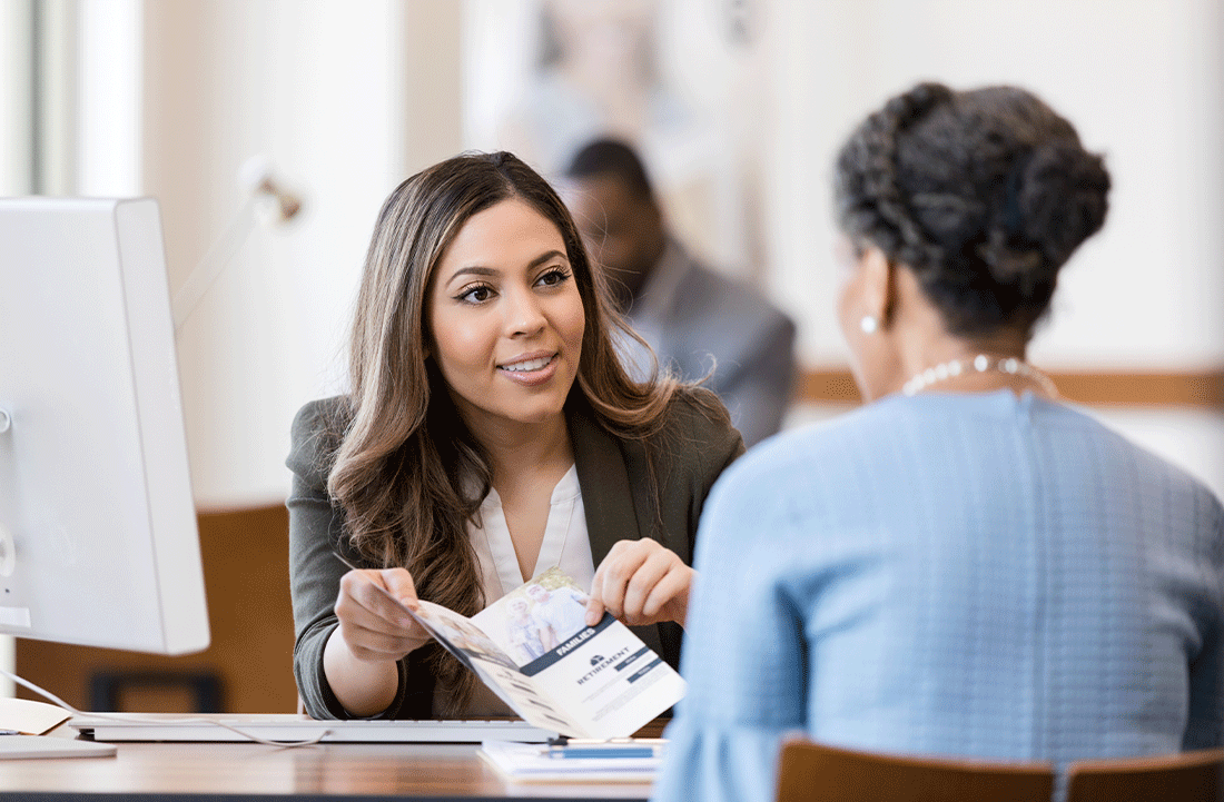 Being helped at a credit union